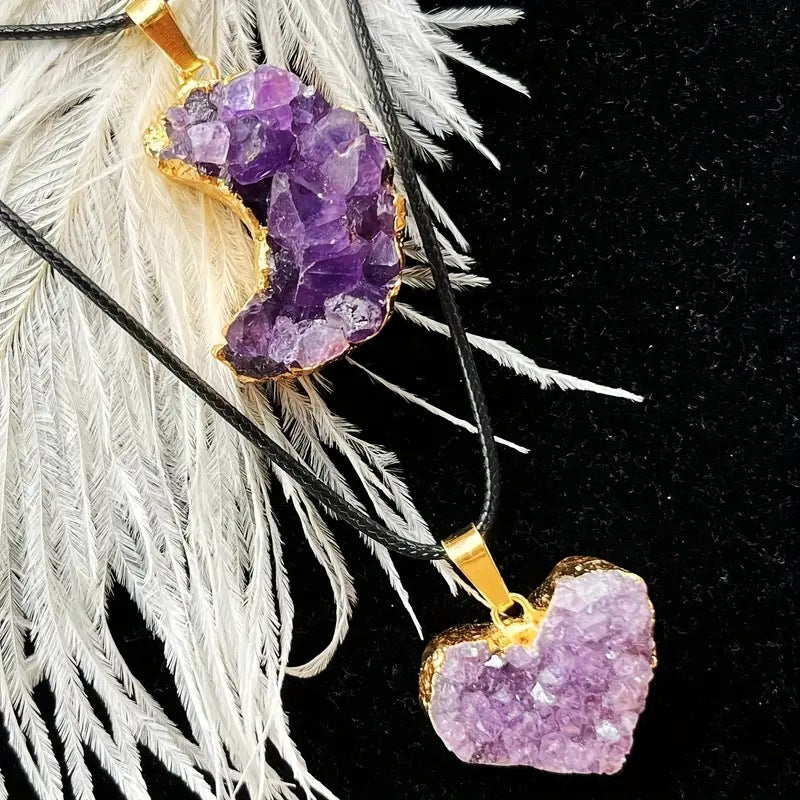 Amethyst Love Bezel Pendant Amethyst Teeth Hole Moon Peach Heart Shape Necklace - MERGE.DAY.1.FREESTYLE