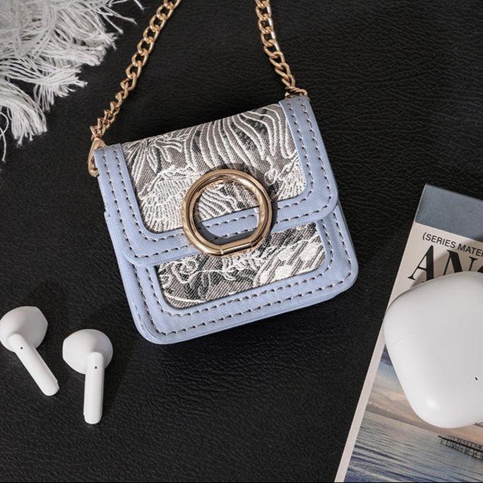 Retro Jacquard Mini Headphone Bag-Blue - MERGE.DAY.1.FREESTYLE