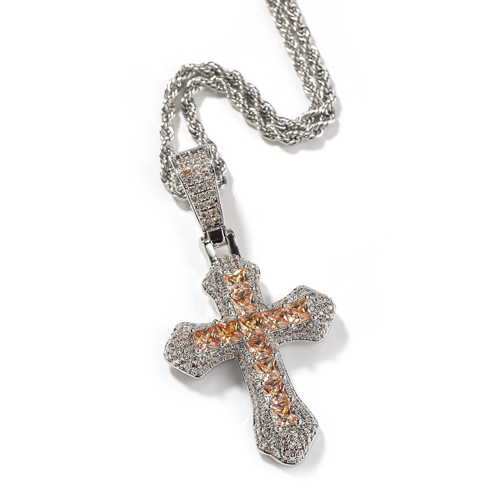 Hip-hop copper-inlaid purple zircon cross necklace - MERGE.DAY.1.FREESTYLE
