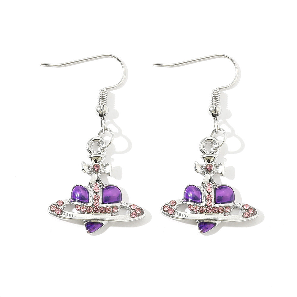 Saturn necklace, teardrop colored diamond earrings, Saturn earrings - MERGE.DAY.1.FREESTYLE