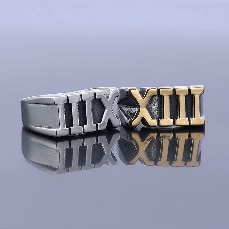 Stainless Steel Roman Numeral XIII Ring Set - MERGE.DAY.1.FREESTYLE