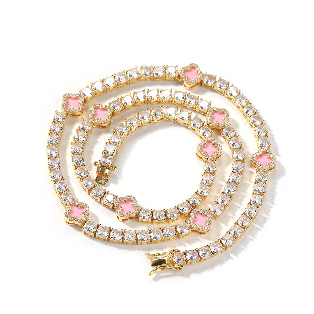 Hip-hop four-leaf clover diamond tennis chain necklace bracelet - MERGE.DAY.1.FREESTYLE