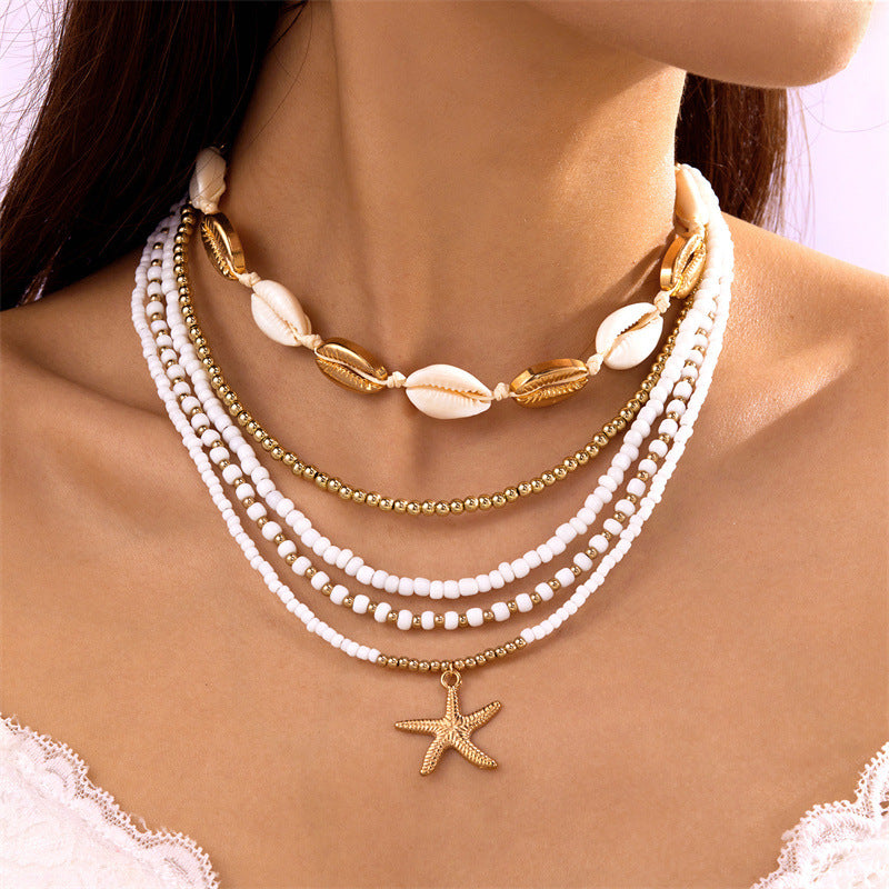 starfish necklace pearl multi-layer stacking necklace - MERGE.DAY.1.FREESTYLE