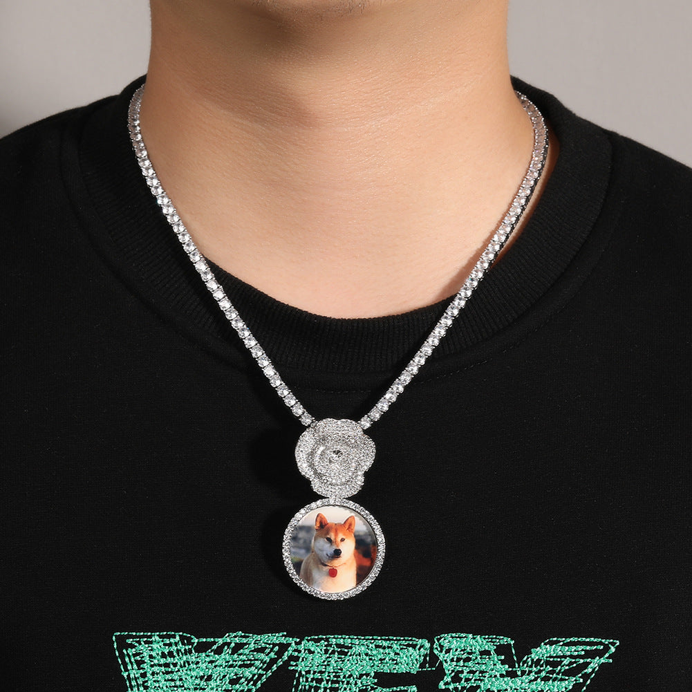 Copper Zircon Round DIY Photo Pendant Rose Button Diamond Necklace - MERGE.DAY.1.FREESTYLE