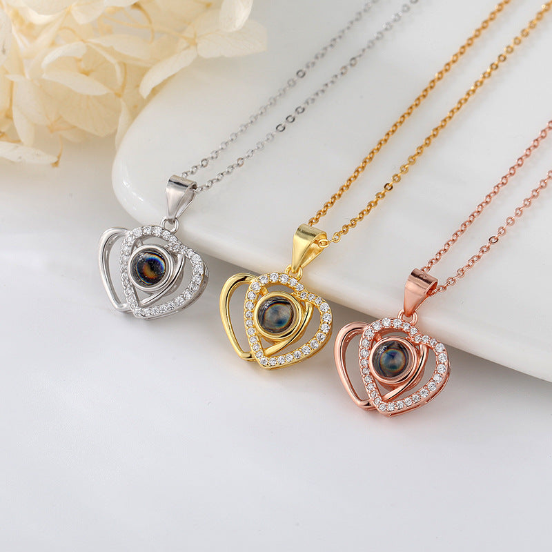 I love you double love heart projection Necklace clavicle chain - MERGE.DAY.1.FREESTYLE