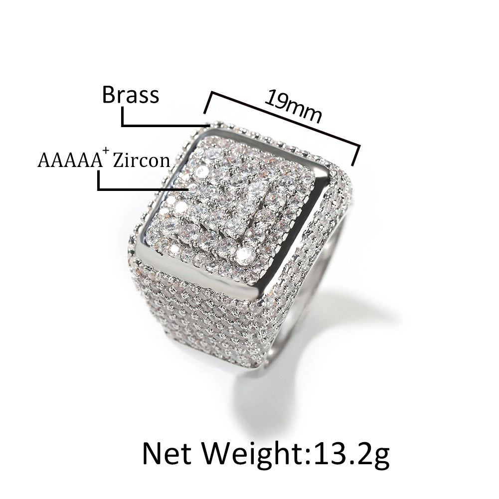 Hip-hop large square ring with zircon - MERGE.DAY.1.FREESTYLE