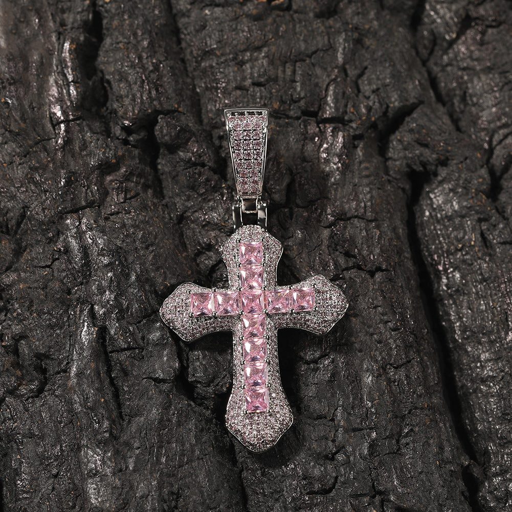 Hip-hop copper-inlaid purple zircon cross necklace - MERGE.DAY.1.FREESTYLE