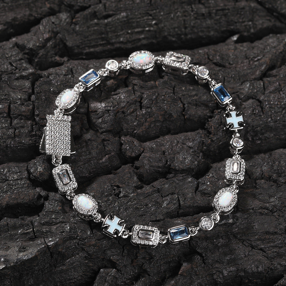 6mm blue colored gemstone bracelet with diamonds - MERGE.DAY.1.FREESTYLE