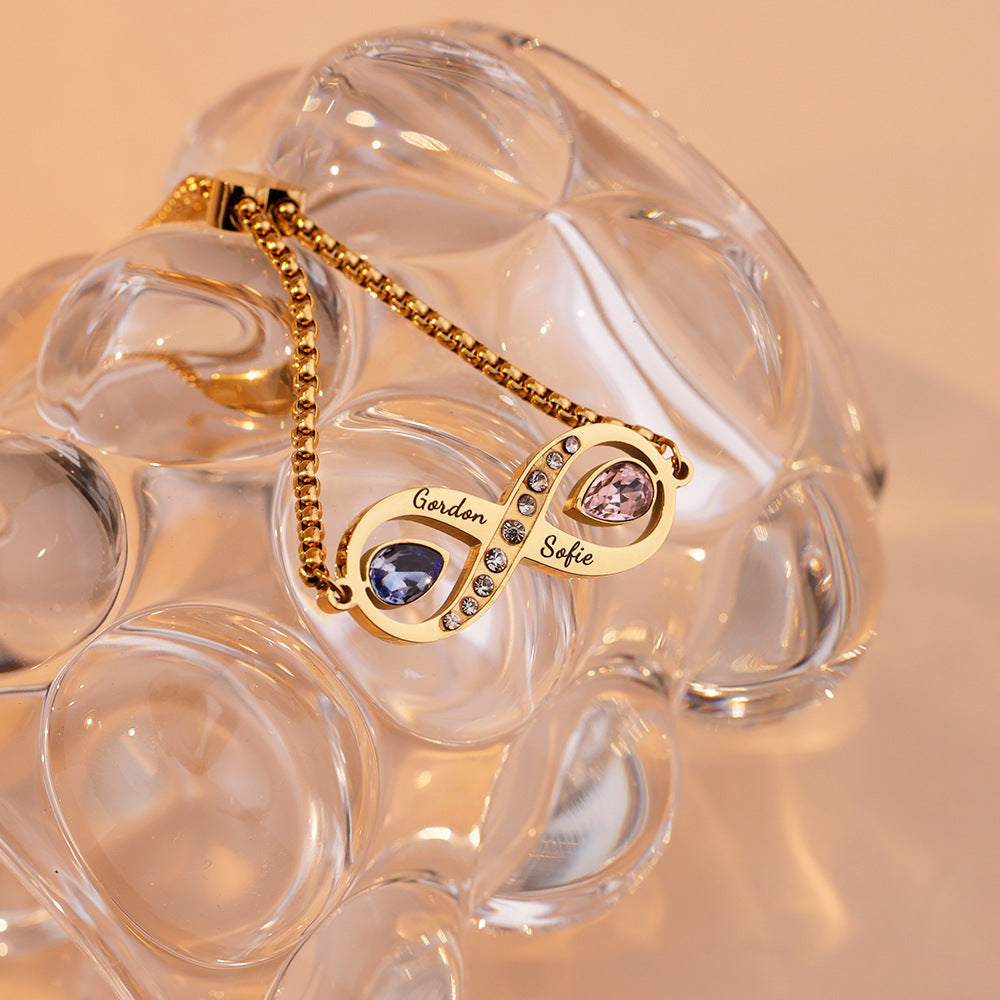 couple bracelet birthstone engraved bracelet - MERGE.DAY.1.FREESTYLE