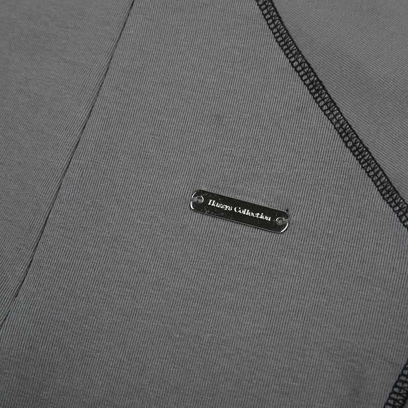 Invisible Zipper Stand Collar Short Sleeve Top Slim Fit Bottom T-Shirt - MERGE.DAY.1.FREESTYLE