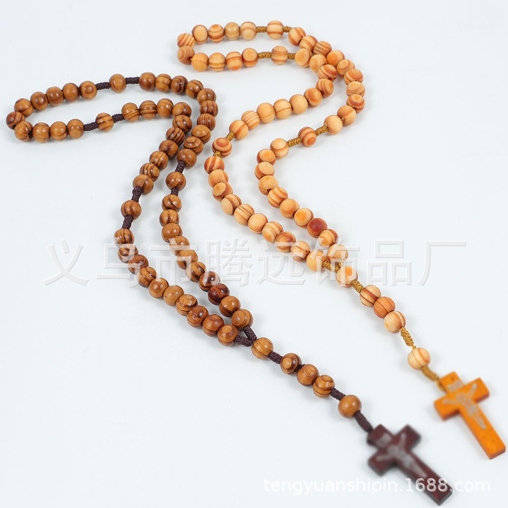 rosary necklace wooden beads cross necklace - MERGE.DAY.1.FREESTYLE