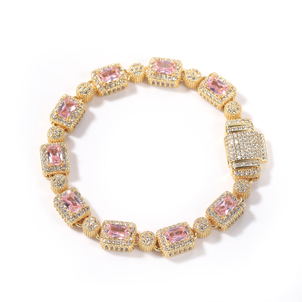 Copper inlaid pink zircon hip-hop bracelet - MERGE.DAY.1.FREESTYLE