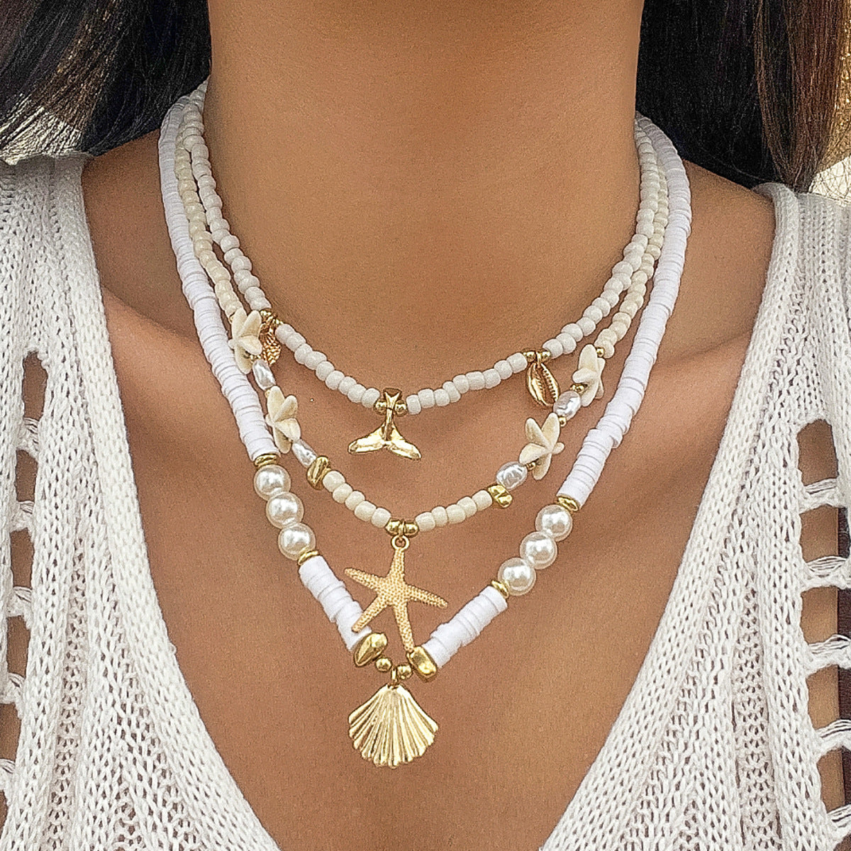 starfish necklace shell rice bead gravel necklace - MERGE.DAY.1.FREESTYLE