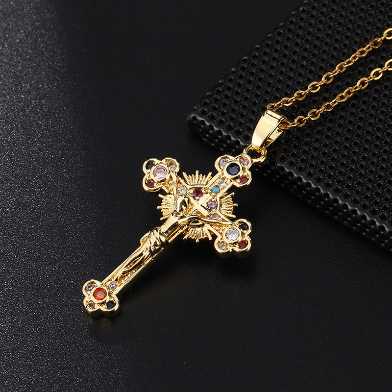 Cross colored zircon micro inlaid zircon necklace pendant - MERGE.DAY.1.FREESTYLE