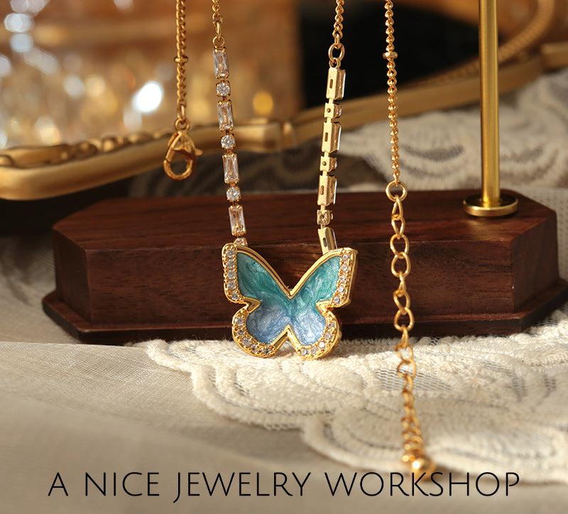 Gradient blue enamel butterfly necklace - MERGE.DAY.1.FREESTYLE