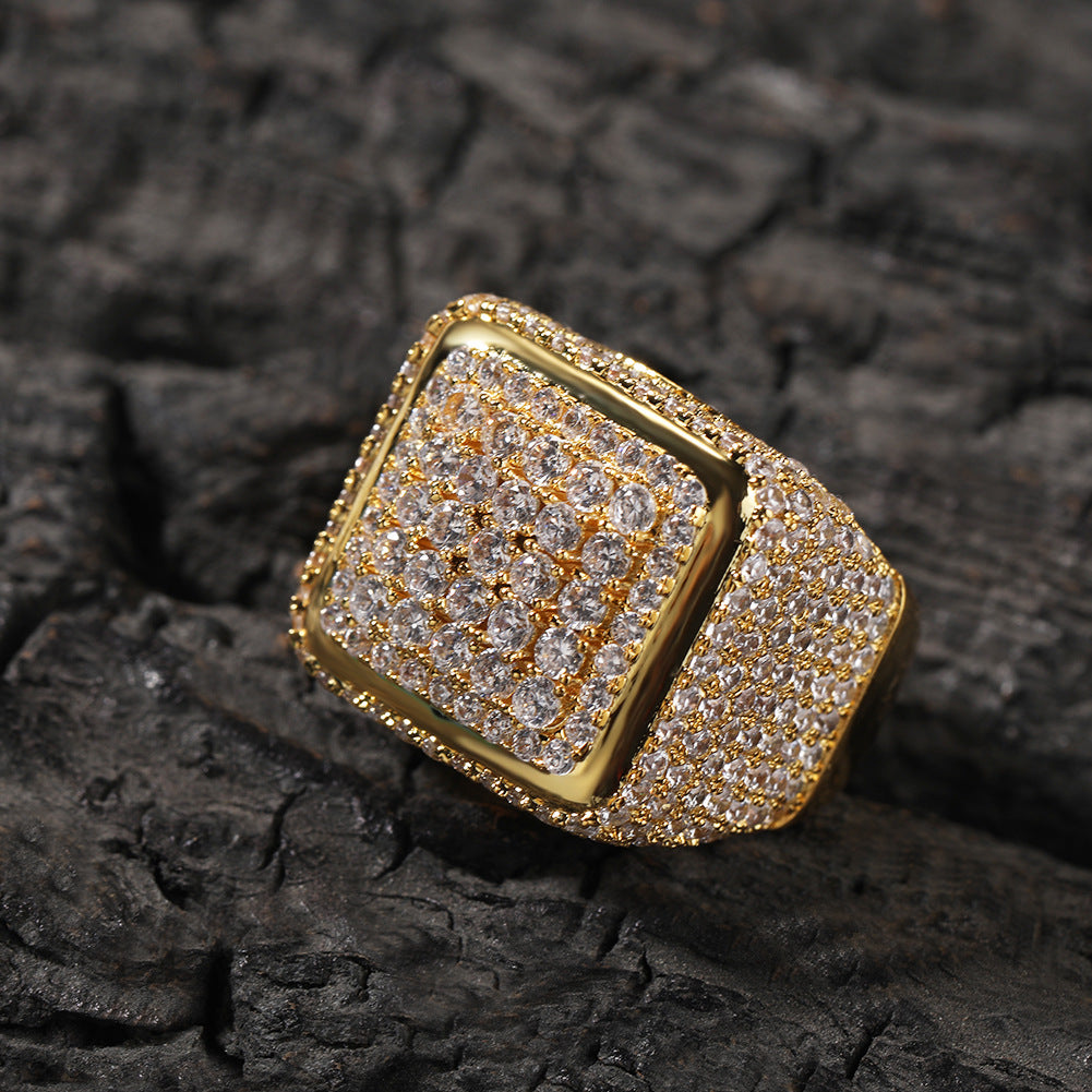 Hip-hop large square ring with zircon - MERGE.DAY.1.FREESTYLE