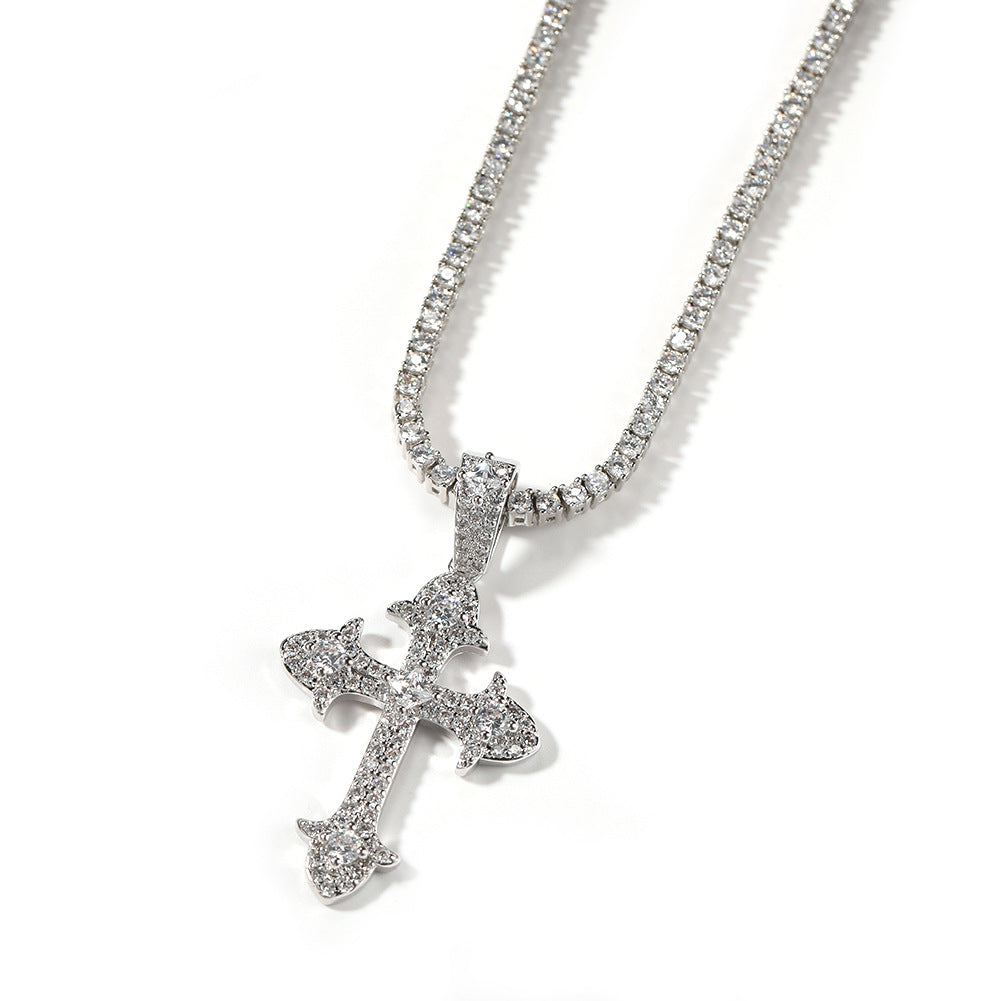 Hip-Hop Diamond-Encrusted Zircon Cross Necklace - MERGE.DAY.1.FREESTYLE