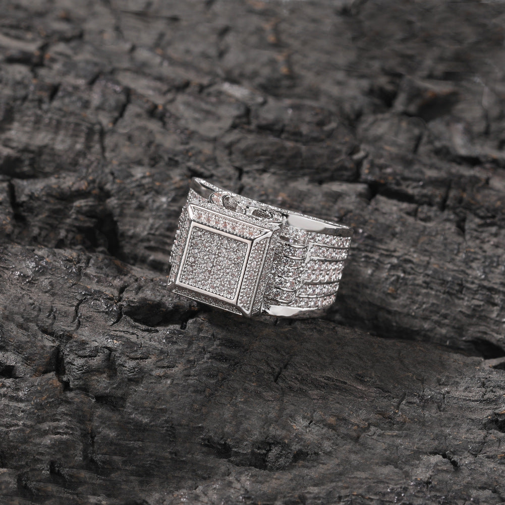 Hip-hop square diamond-encrusted couple ring - MERGE.DAY.1.FREESTYLE