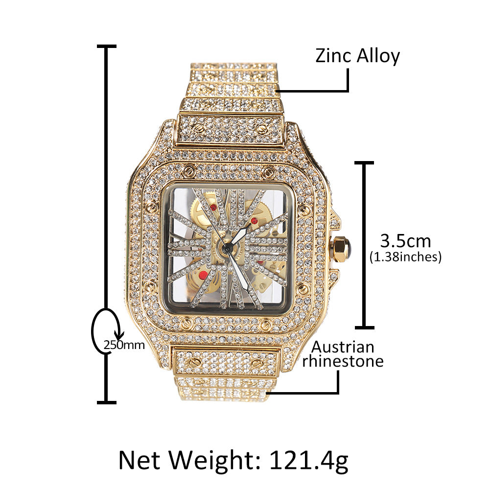 Hip-hop diamond-encrusted hollowed-out square watch - MERGE.DAY.1.FREESTYLE