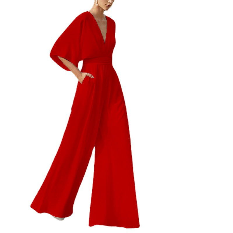 Dress Jumpsuit Explosive Deep V High Waist Wide Leg Trousers - MERGE.DAY.1.FREESTYLE