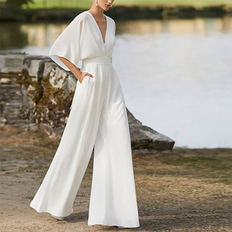 Dress Jumpsuit Explosive Deep V High Waist Wide Leg Trousers - MERGE.DAY.1.FREESTYLE