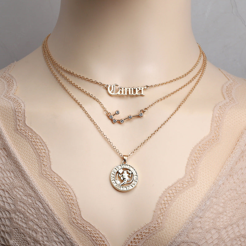 Zodiac Necklace Vintage English Star Image Pendant Three Piece Jewelry Set - MERGE.DAY.1.FREESTYLE