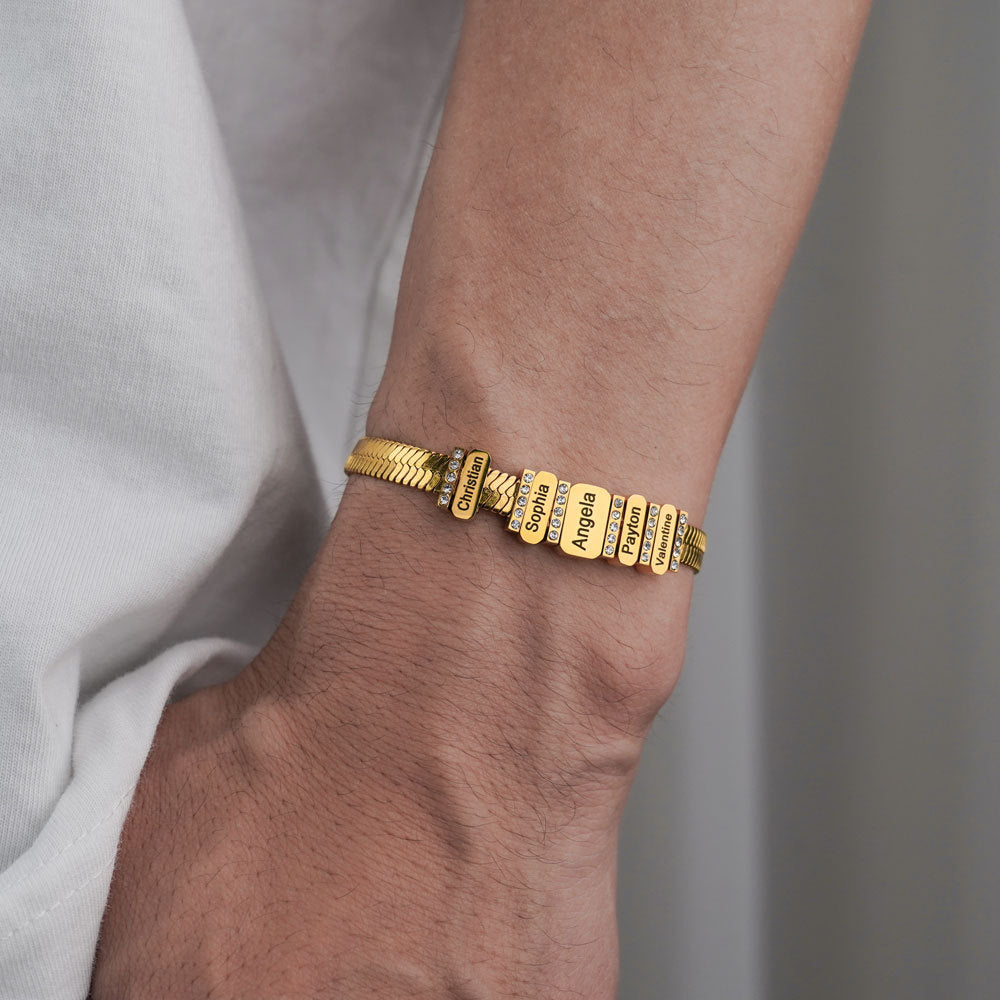 Flat snake bone chain diamond engraving bracelet - MERGE.DAY.1.FREESTYLE