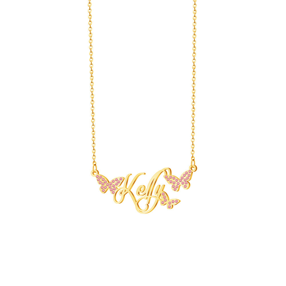 Butterfly Full Diamond Customized Name Necklace - MERGE.DAY.1.FREESTYLE