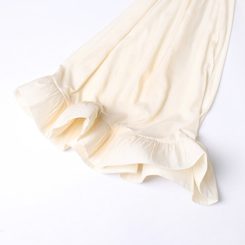 French Palace Style V-Neck Long Sleeve Shawl Pleated Ruffle Dress - MERGE.DAY.1.FREESTYLE