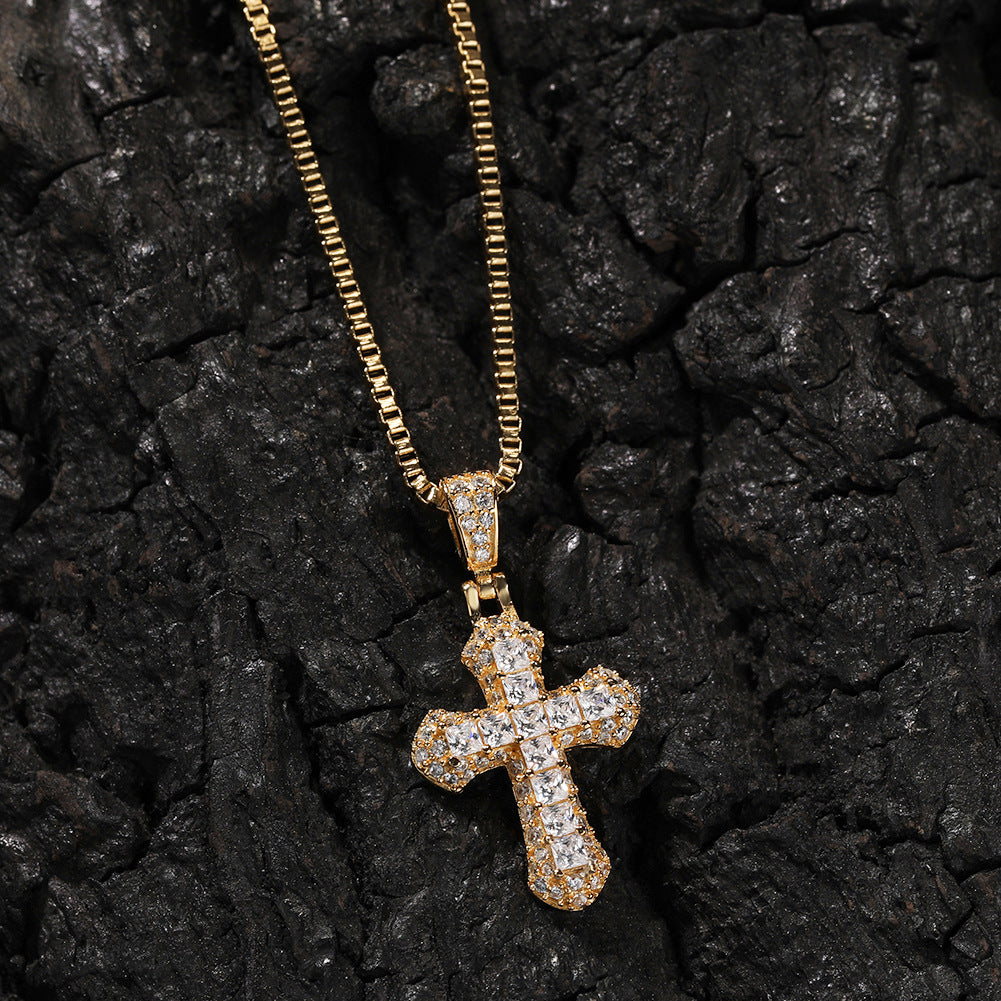 Gold-plated, diamond-encrusted mini cross necklace - MERGE.DAY.1.FREESTYLE