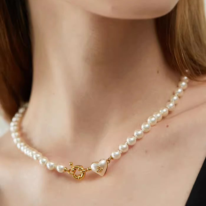 Women's retro heart pearl necklace clavicle chain - MERGE.DAY.1.FREESTYLE