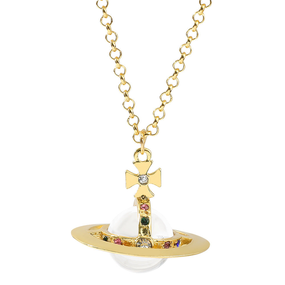 Saturn necklace, teardrop colored diamond earrings, Saturn earrings - MERGE.DAY.1.FREESTYLE