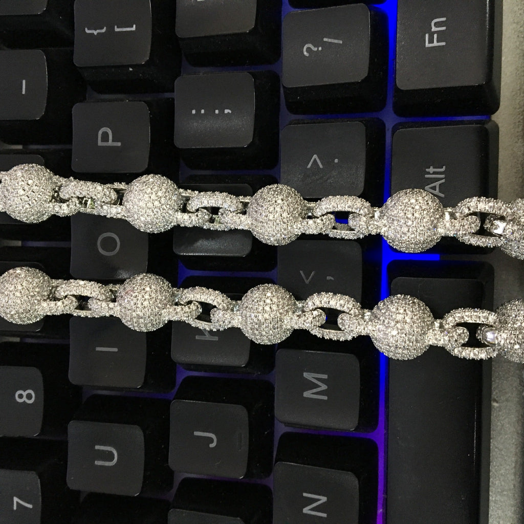 mens gold 5A Zirconia Ball chain necklace - MERGE.DAY.1.FREESTYLE