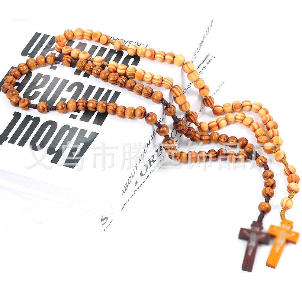 rosary necklace wooden beads cross necklace - MERGE.DAY.1.FREESTYLE