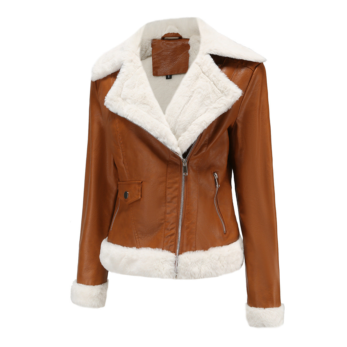 Autumn and winter fleece leather women's warm long-sleeved lapel coat jacket - MERGE.DAY.1.FREESTYLE
