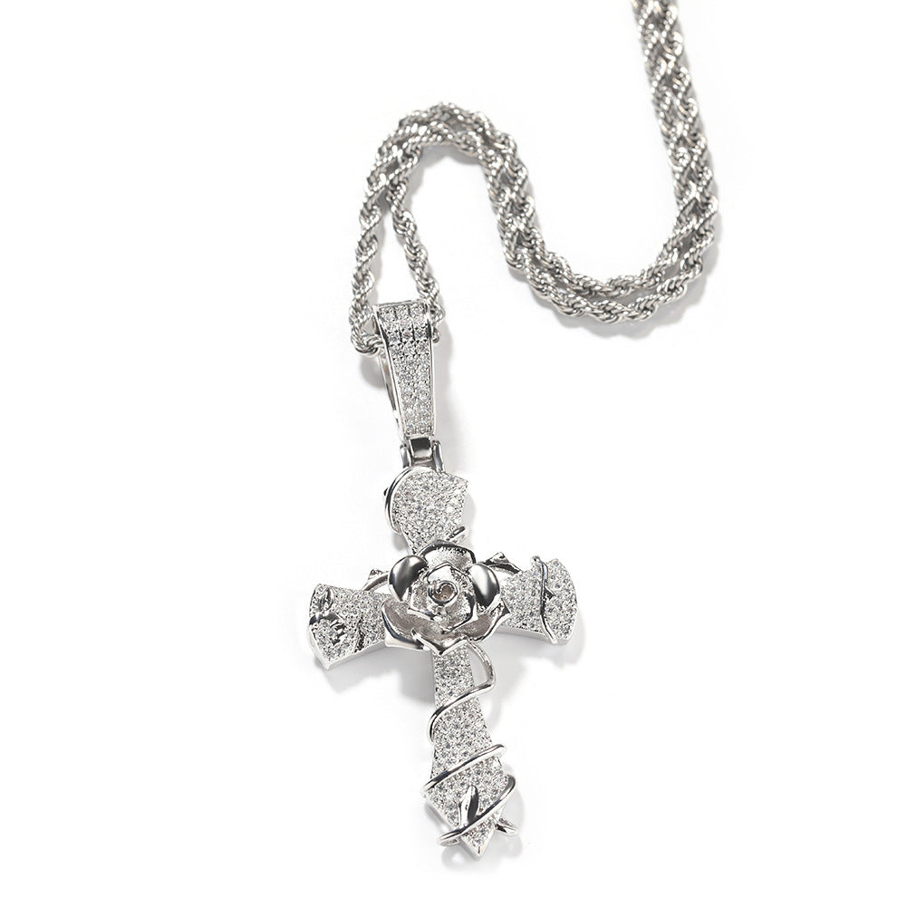 Copper set 5A zirconia rose cross pendant necklace - MERGE.DAY.1.FREESTYLE