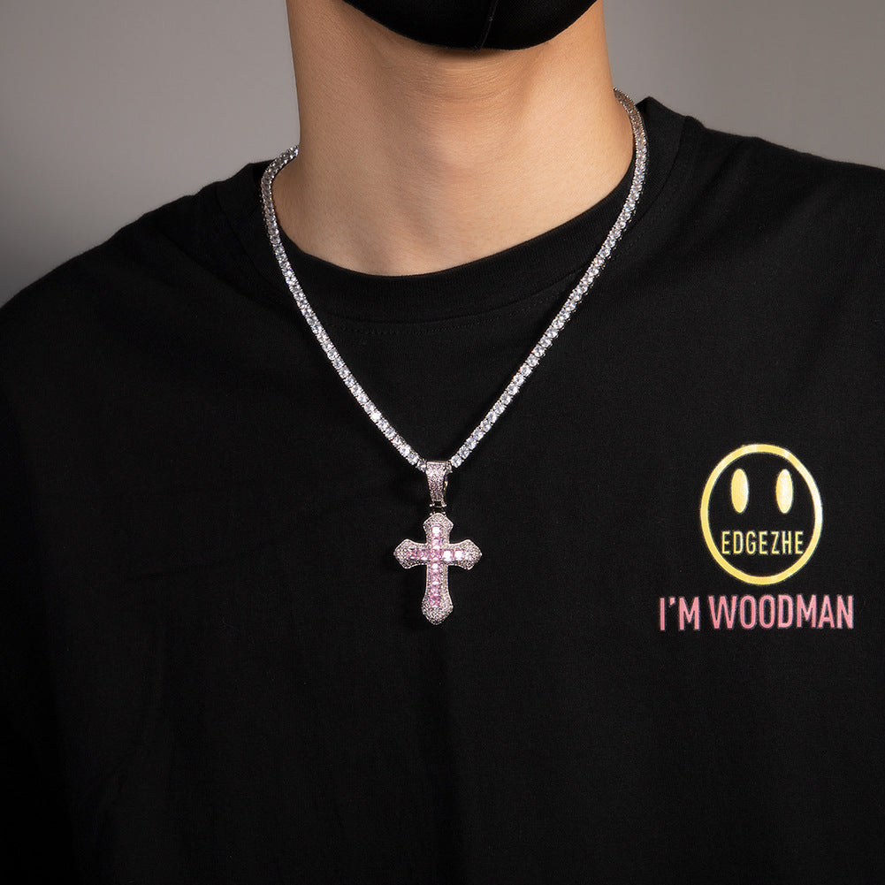Hip-hop copper-inlaid purple zircon cross necklace - MERGE.DAY.1.FREESTYLE