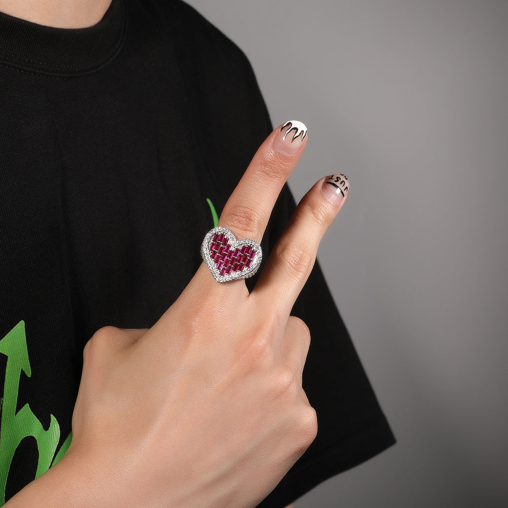 Hip-hop T-square heart-shaped zircon ring - MERGE.DAY.1.FREESTYLE