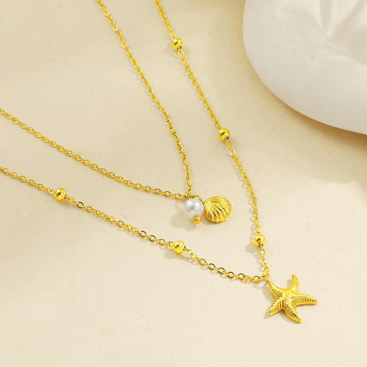 starfish necklace pearl double-layered necklace - MERGE.DAY.1.FREESTYLE