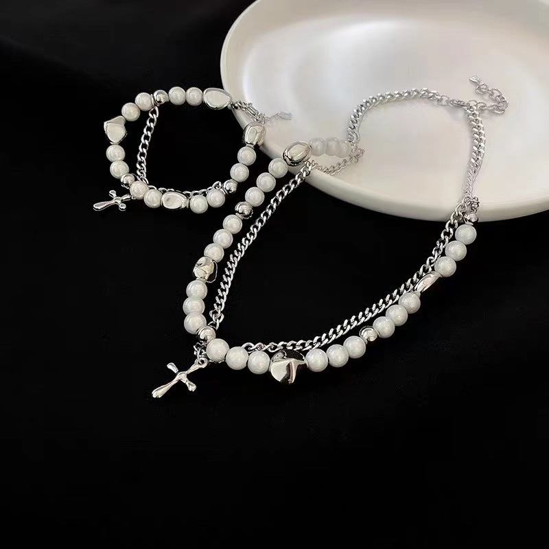 rosary necklace Reflective pearl cross necklace - MERGE.DAY.1.FREESTYLE
