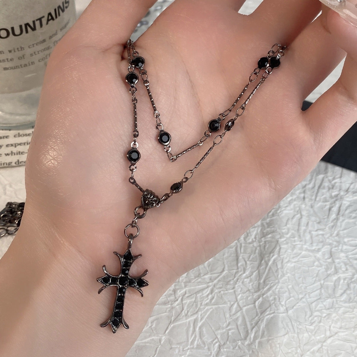 Dark Hot Girl Cross Double Layer Necklace - MERGE.DAY.1.FREESTYLE