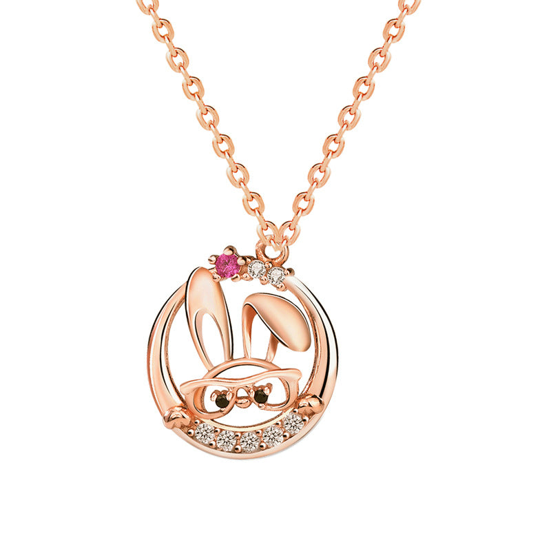 Cute Rabbit Inlaid Zircon Necklace Sterling Silver 925 Personality Clavicle Chain - MERGE.DAY.1.FREESTYLE