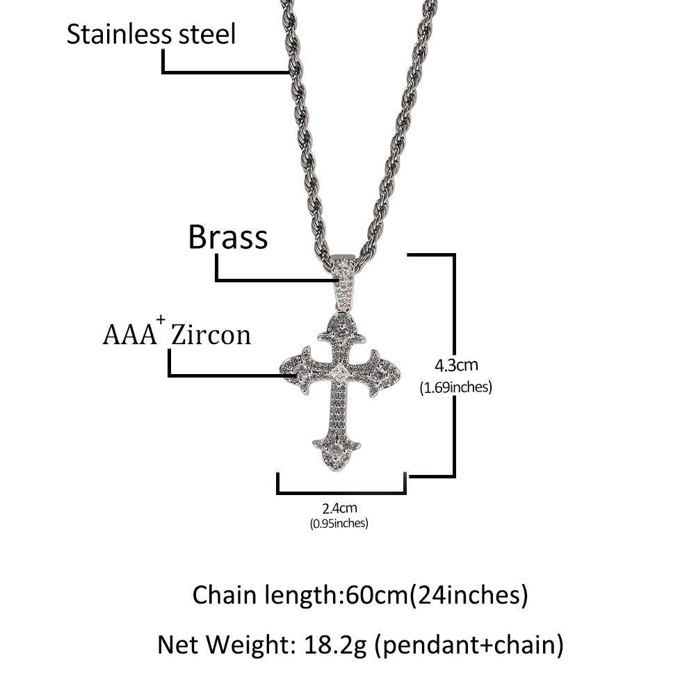 Hip-Hop Diamond-Encrusted Zircon Cross Necklace - MERGE.DAY.1.FREESTYLE