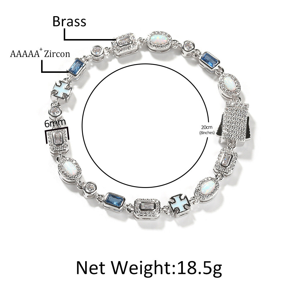 6mm blue colored gemstone bracelet with diamonds - MERGE.DAY.1.FREESTYLE