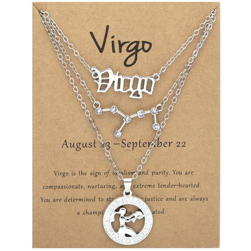 Zodiac Necklace Vintage English Star Image Pendant Three Piece Jewelry Set - MERGE.DAY.1.FREESTYLE