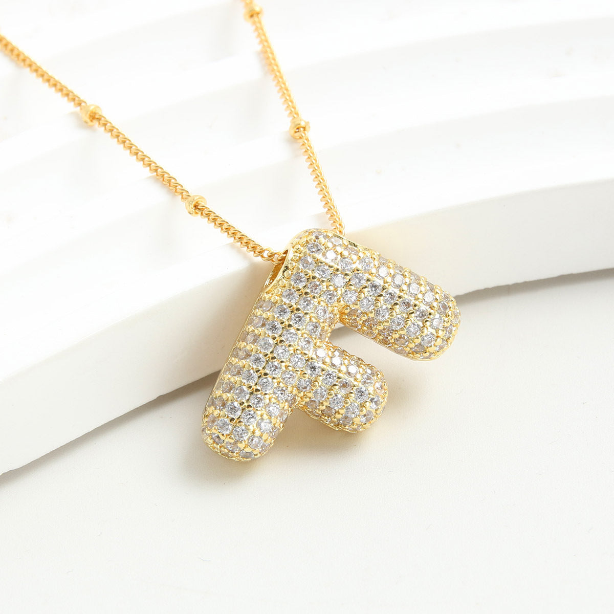 Bubble Initial Necklace 14k Gold Plated Cubic Zirconia - MERGE.DAY.1.FREESTYLE