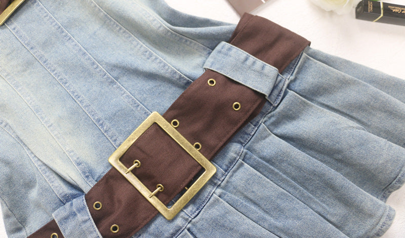 2023 summer detachable belt denim pleated bandeau denim dress - MERGE.DAY.1.FREESTYLE
