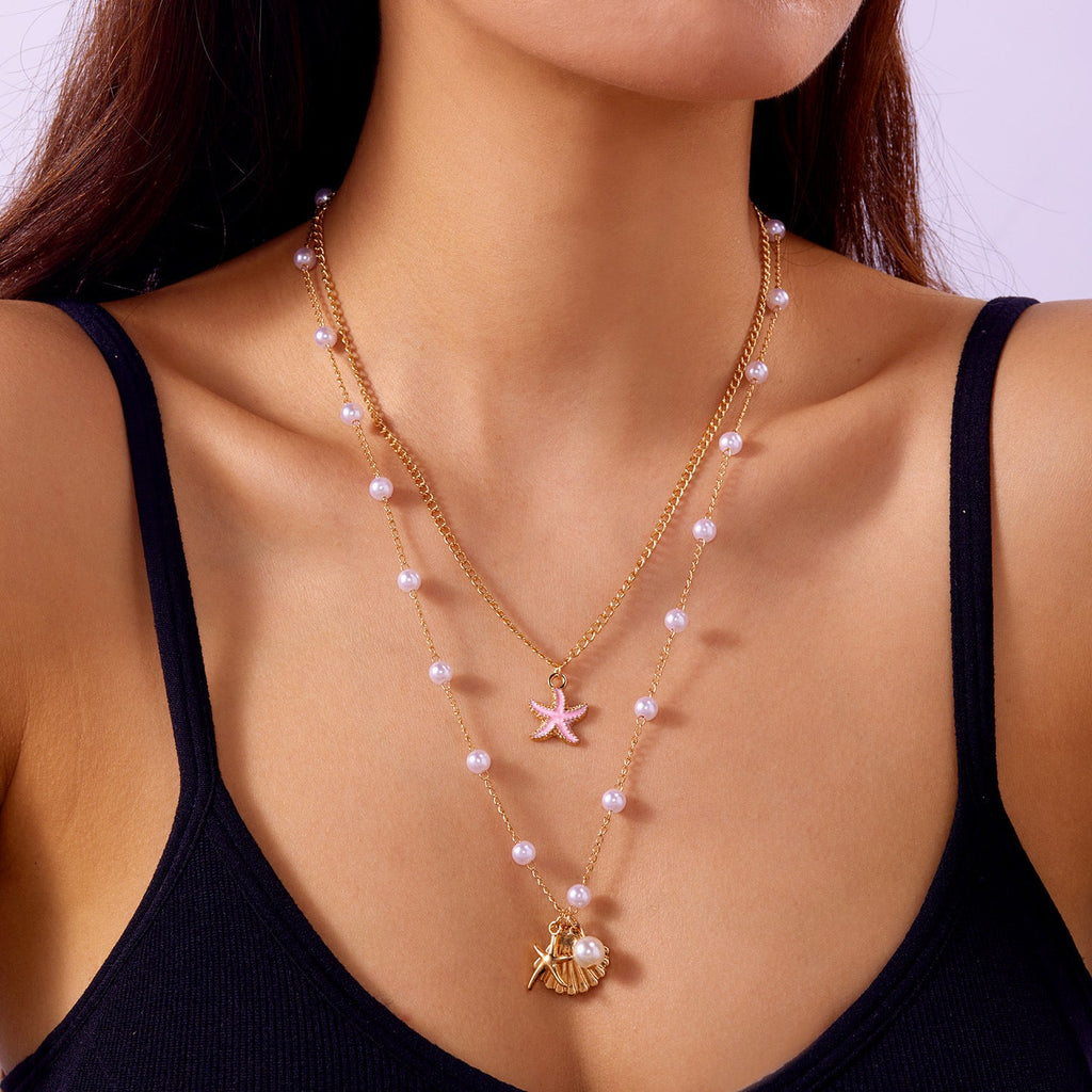 starfish necklace pearl multi-layer stacking necklace - MERGE.DAY.1.FREESTYLE