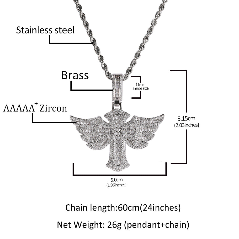 Angel Wings Cross Diamond Pendant - MERGE.DAY.1.FREESTYLE