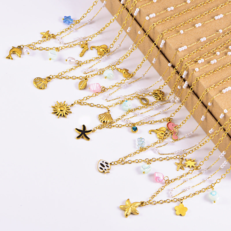 starfish necklace, ocean series millet pearl necklace - MERGE.DAY.1.FREESTYLE